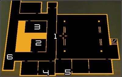 Oznaczenia na mapie: 1 - Główne wejście do laboratorium - (7) Wariant agresywny - Przeprawa przez laboratoria | Deus Ex Bunt Ludzkości - Deus Ex: Bunt Ludzkości - Directors Cut - poradnik do gry