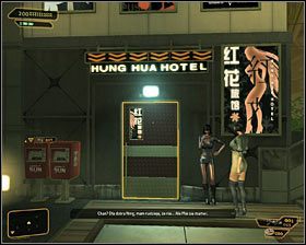 W celu dotarcia do miejsca pobytu Mei Suen musisz w pierwszej kolejności wejść do hotelu Hung Hua - Szemrany interes | Deus Ex Bunt Ludzkości - Deus Ex: Bunt Ludzkości - Directors Cut - poradnik do gry