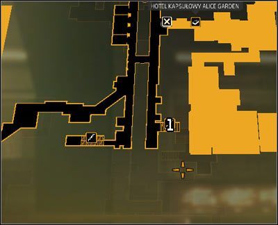 Oznaczenia na mapie: 1 - Schody prowadzące do miejsca przetrzymywania Ning - Szemrany interes | Deus Ex Bunt Ludzkości - Deus Ex: Bunt Ludzkości - Directors Cut - poradnik do gry