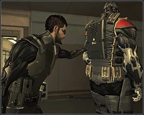 Centralne pomieszczenie studia telewizyjnego powinno być patrolowane przez czterech przeciwników - (3) Wariant pokojowy - Dotarcie do klatki schodowej na tyłach studia - Deus Ex: Bunt Ludzkości - Directors Cut - poradnik do gry