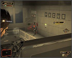 Proponuję rozstawić się teraz na górnym balkoniku #1 i w spokoju zaczekać na przybycie nowych przeciwników - (5) Wariant agresywny - Wezwanie kolejki linowej | Deus Ex Bunt Ludzkości - Deus Ex: Bunt Ludzkości - Directors Cut - poradnik do gry