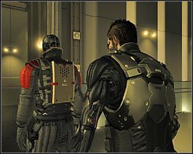 Jeżeli nie masz nic przeciwko rozwiązaniom siłowym, to możesz zdecydować się na ogłuszenie wspomnianego przeciwnika i możesz tego dokonać z odległości #1 lub w walce wręcz #2 - (6) Wariant pokojowy - Dotarcie do głównego obszaru piwnicy | Bunt Ludzkości - Deus Ex: Bunt Ludzkości - Directors Cut - poradnik do gry