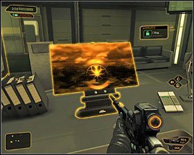 Po znalezieniu się w dolnym biurze warto przede wszystkim zajrzeć do szafek, odnajdując między innymi upgrade broni #1 - (9) Wariant pokojowy - Dotarcie do pokoju 802-11 | Deus Ex Bunt Ludzkości - Deus Ex: Bunt Ludzkości - Directors Cut - poradnik do gry