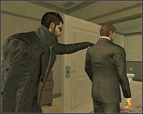 Radzę tu kucnąć lub skorzystać z ulepszenia wyciszającego ruchy bohatera - Zapomniane znajomości | Deus Ex Bunt Ludzkości - Deus Ex: Bunt Ludzkości - Directors Cut - poradnik do gry