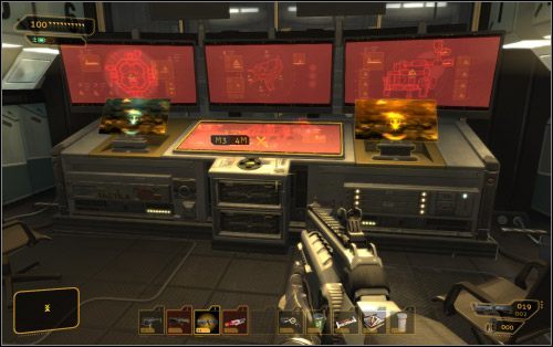 Po wszystkim zamelduj się przy głównym komputerze (2 na mapie; na górze) zdejmując blokadę - Wybory - Wariant agresywny | Deus Ex Bunt Ludzkości - Deus Ex: Bunt Ludzkości - Directors Cut - poradnik do gry