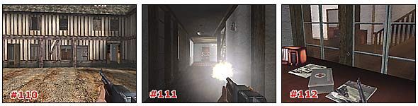 Tutaj będzie czekać trójka Niemców, w tym jeden blisko, po prawej, jeden w niewielkim pomieszczeniu z apteczką na biurku [#112] po lewej stronie korytarza i trzeci, na samym jego końcu - Misja 3: Część 2 | Medal of Honor Allied Assault - Medal of Honor: Allied Assault - poradnik do gry