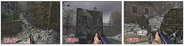 Masz trochę czasu na podleczenie ran, więc jeśli trzeba, przed przejściem za zniszczony mur [#199] zawróć do drugiego budynku ze snajperami - Misja 5: Część 1 | Medal of Honor Allied Assault - Medal of Honor: Allied Assault - poradnik do gry