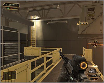 Ruszaj w stronę widocznej w oddali drabiny - (6) Dotarcie do drugiej windy - Poszukiwanie dowodu - Deus Ex Bunt Ludzkości - poradnik akt II - Hengsha
