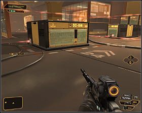 Wyczekaj na dobry moment i skieruj się do podobnie wyglądającej południowej zasłony #1 - (9) Przejście przez pomieszczenie z pułapkami laserowymi - Poszukiwanie dowodu - Deus Ex Bunt Ludzkości - poradnik akt II - Hengsha