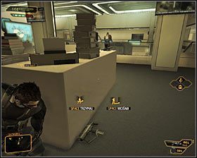 Jeżeli nie masz nic przeciwko ogłuszaniu najemników, to zaczekaj aż dwóch z nich się rozejdzie - (2) Wariant pokojowy- Wydostanie się z zasadzki - Twarzą w twarz z Elizą Cassan - Deus Ex Bunt Ludzkości - poradnik akt III - Kanada, Detroit 2