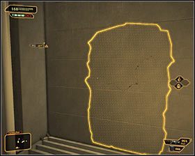 Jeżeli upierasz się przy tym żeby skorzystać z tutejszego przejścia do dalszej części wieżowca, to rozejrzyj się po serwerowni za nadającą się do zburzenia ścianą #1, podatną na działanie ulepszenia Przebijanie ścian - (2) Wariant pokojowy- Wydostanie się z zasadzki - Twarzą w twarz z Elizą Cassan - Deus Ex Bunt Ludzkości - poradnik akt III - Kanada, Detroit 2