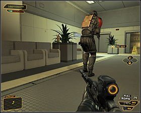 W obu przypadkach musisz się liczyć z tym, że po znalezieniu się w pobliżu lobby spotkasz dwóch dodatkowych wartowników - (2) Wariant pokojowy- Wydostanie się z zasadzki - Twarzą w twarz z Elizą Cassan - Deus Ex Bunt Ludzkości - poradnik akt III - Kanada, Detroit 2