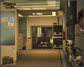 2 - (3) Wariant agresywny- Dotarcie do klatki schodowej na tyłach studia - Twarzą w twarz z Elizą Cassan - Deus Ex Bunt Ludzkości - poradnik akt III - Kanada, Detroit 2