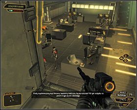 Jeżeli spojrzysz na mapę, to dojdziesz zapewne do wniosku, że najbardziej oczywiste rozwiązanie to przejście przez największe południowe pomieszczenie na poziomie 2 - (7) Wariant pokojowy- Dotarcie do klatki schodowej - Twarzą w twarz z Elizą Cassan - Deus Ex Bunt Ludzkości - poradnik akt III - Kanada, Detroit 2