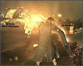 Schowaj się teraz za jednym ze słupów i zregeneruj zdrowie - (1) Wariant agresywny- Wydostanie się z terenu budowy - Znajdź nadajnik Wasyla Szewczenki - Deus Ex Bunt Ludzkości - poradnik akt IV - Hengsha 2, Singapur, Panchaja, zakończenia