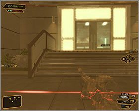 Jeżeli nie możesz lub nie chcesz skakać, to skieruj się na zachód #1, uważając na kamerę ochrony, która przyczepiona jest do ściany północnego budynku - (2) Wyłączenie urządzenia zakłócającego - Na ratunek Megan i jej zespołowi - Deus Ex Bunt Ludzkości - poradnik akt IV - Hengsha 2, Singapur, Panchaja, zakończenia