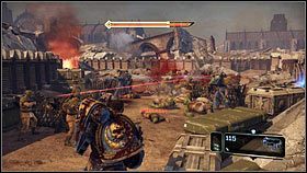 Ja tylko pierwsza walka orków zostanie powstrzymana, schowaj się za osłonami po lewej [1] - 2 - Przeciw wszystkiemu - Opis przejścia - Warhammer 40,000: Space Marine - poradnik do gry