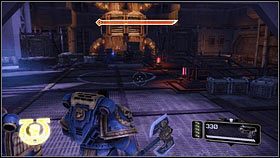 Z prawej będzie stała brama, która musisz otworzyć [1] - 6 - Legowisko Olbrzymów - Opis przejścia - Warhammer 40,000: Space Marine - poradnik do gry