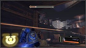 Stojąc w wejściu do komnaty, jak najszybciej zabij przy pomocy snajperki strzelców naprzeciwko [1] oraz wysadź beczki po lewej [2] - 8 - Szepty Umarłych - Opis przejścia - Warhammer 40,000: Space Marine - poradnik do gry