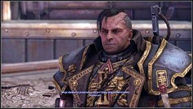 Idąc dalej prosto, dotrzesz na plac z monumentem [1], gdzie czeka na ciebie poszukiwany inkwizytor [2] - 8 - Szepty Umarłych - Opis przejścia - Warhammer 40,000: Space Marine - poradnik do gry