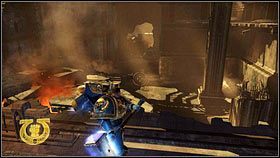 Tak wyposażony, poszybuj w prawo, przelatując nad kamienną ścianą [1] - 8 - Szepty Umarłych - Opis przejścia - Warhammer 40,000: Space Marine - poradnik do gry