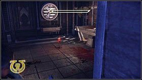 Po zebraniu Działa Laserowego i pokonaniu grupki orków, wejdź do zaznaczonego pięścią korytarza [1] - Rozdział 8 - Serwoczaszki - Warhammer 40,000: Space Marine - poradnik do gry