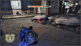 Tunel zaprowadzi cię do małego składu z amunicją, za którym jest duże pomieszczenie wypełnione orkami [1] - Rozdział 8 - Serwoczaszki - Warhammer 40,000: Space Marine - poradnik do gry