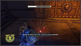 Po uwolnieniu Tytana, przejdź przez pobliską bramę i zniszcz latającą za nią wieżyczkę [1] - Rozdział 13 - Serwoczaszki - Warhammer 40,000: Space Marine - poradnik do gry