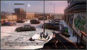 Po drugiej stronie kładki wychodzimy przez nadbudowę [1] na parking poniżej - Na dachach - McCall i Guerra | Rozdział 7 | Call of Juarez The Cartel - Call of Juarez: The Cartel - poradnik do gry