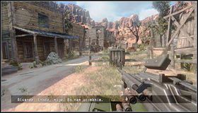 Po teście broni uzbrajamy się przy pobliskich skrzyniach [1] i ruszamy do wyznaczonego celu, aby dołączyć do partnerów i ruszyć na polowanie - Polowanie | Rozdział 9 | Call of Juarez The Cartel - Call of Juarez: The Cartel - poradnik do gry