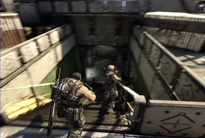 Zejdź po schodach na dół i zacznij przebijać się w lewo - I - Zakotwiczeni | Akt 1 w Gears of War 3 - Gears of War 3 - poradnik do gry (opis przejścia, nieśmiertelniki, osiągnięcia)