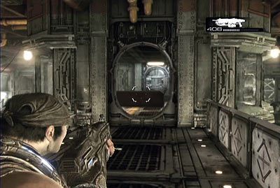 Następnie wejdź po schodach na podwyższenie i skieruj się do pokoju kontroli - II - Opuścić okręt | Akt 1 w Gears of War 3 - Gears of War 3 - poradnik do gry (opis przejścia, nieśmiertelniki, osiągnięcia)