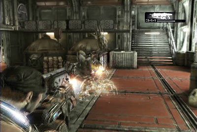 Udaj się wtedy na lewą stronę hangaru i wyeliminuj wrogów, którzy wybiegną zza stalowych drzwi - II - Opuścić okręt | Akt 1 w Gears of War 3 - Gears of War 3 - poradnik do gry (opis przejścia, nieśmiertelniki, osiągnięcia)