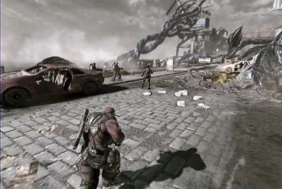Po wylądowaniu zacznij kierować się w stronę ruin miasta - III - Powrót do domu | Akt 1 w Gears of War 3 - Gears of War 3 - poradnik do gry (opis przejścia, nieśmiertelniki, osiągnięcia)