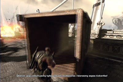 Po przebrnięciu przez fragment z tickerami wyjdziesz na otwartą przestrzeń, gdzie przeciwnik prowadzi ostrzał moździerzowy - VI - Na włosku | Akt 1 w Gears of War 3 - Gears of War 3 - poradnik do gry (opis przejścia, nieśmiertelniki, osiągnięcia)