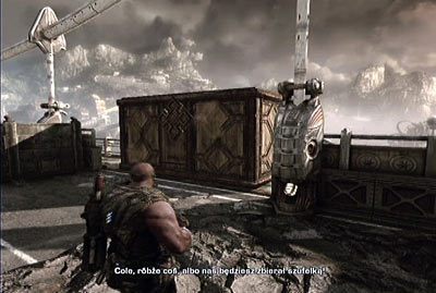 Kiedy wszyscy wrogowie będą leżeć trupem przejdź do dalszej części mostu i zrzuć na dół kontener z tickerami - VI - Na włosku | Akt 1 w Gears of War 3 - Gears of War 3 - poradnik do gry (opis przejścia, nieśmiertelniki, osiągnięcia)