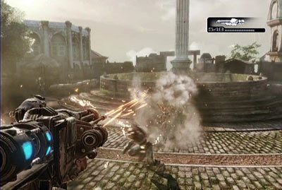 Kiedy znajdziesz się na zewnątrz kontynuuj marsz po mieście - IV - Miasto duchów | Akt 3 w Gears of War 3 - Gears of War 3 - poradnik do gry (opis przejścia, nieśmiertelniki, osiągnięcia)