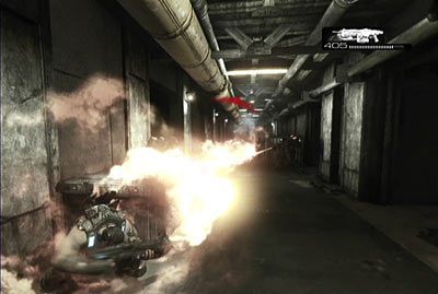 Skorzystaj z windy, a po wyjściu z niej oczyść z wrogów pierwsze pomieszczenie - II - Zaciemnienie | Akt 5 w Gears of War 3 - Gears of War 3 - poradnik do gry (opis przejścia, nieśmiertelniki, osiągnięcia)