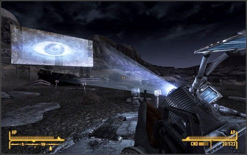 Na miejscu przed ekranem do wyświetlania filmów powinieneś zauważyć rozbitego satelitę - Midnight Science-Fiction Feature - Zadania główne - Fallout: New Vegas - Old World Blues - poradnik do gry