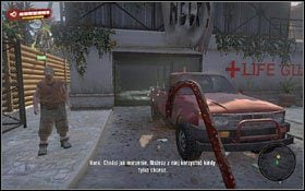 Mike stoi przed wejściem do Wieży Ratowników, tuż przy niewielkiej stercie ciał nieumarłych #1 - Z prochu powstałeś... | Akt 1 - zadania poboczne i wydarzenia w Dead Island - Dead Island - poradnik do gry