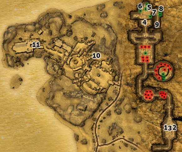 Po wejściu po schodach i zbliżeniu się do trzech cokołów zajrzyj do ekwipunku i kliknij na Szklaną mapę - 32-G Archiwa - Opis przejścia - Two Worlds II: Pirates of The Flying Fortress - poradnik do gry
