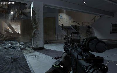 Po znalezieniu się w środku idź wzdłuż korytarza, a potem wejdź na górę po schodach - I- Black Tuesday | Opis przejścia gry | Call of Duty Modern Warfare 3 - Call of Duty: Modern Warfare 3 - opis przejścia i operacje specjalne - poradnik do gry