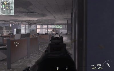 Po zejściu na dół dotrzesz do pomieszczenia biurowego, do którego twoi sojusznicy wrzucą niedługo granat dymny - Little Bros | Operacje Specjalne | Call of Duty Modern Warfare 3 - Call of Duty: Modern Warfare 3 - opis przejścia i operacje specjalne - poradnik do gry