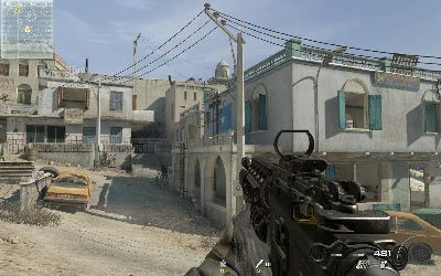 Kiedy teren będzie czysty zejdź na dół i skieruj się w lewo w kierunku budynku z niebieską flagą i białą gwiazdą - Smack Town | Operacje Specjalne | Call of Duty Modern Warfare 3 - Call of Duty: Modern Warfare 3 - opis przejścia i operacje specjalne - poradnik do gry