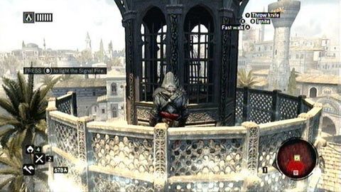 Wdrap się na jej szczyt i wciśnij B, żeby podpalić budynek - Sekwencja 2 - The Crossroads of The World (7) | Opis przejścia AC Revelations - Assassins Creed: Revelations - poradnik do gry