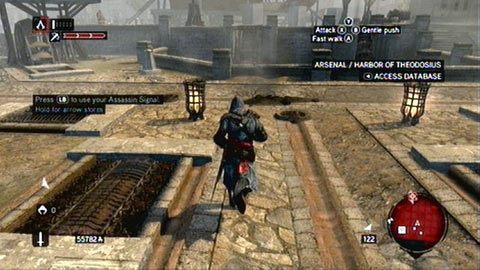 Przejdź szybko przez bramę, a następnie biegnij w stron zaznaczonego na mapie celu - Sekwencja 8 - The End of An Era (1,2) | Opis przejścia AC Revelations - Assassins Creed: Revelations - poradnik do gry