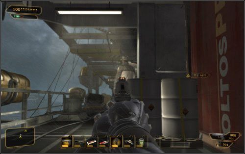 W końcu dopadniesz wysokiej drabiny, która wyprowadzi Cię na zewnątrz - (2) Wariant agresywny - Znajdź CIC - Ucieczka z patelni - Deus Ex: Human Revolution - The Missing Link - poradnik do gry