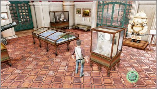 Po wskoczeniu do muzeum otwieramy ukradzionym kluczem gablotę stojącą na środku pomieszczenia [1] - Rozdział 3- Robota na poziomie | Opis przejścia Uncharted 3 Oszustwo Drakea - Uncharted 3: Oszustwo Drakea - poradnik do gry