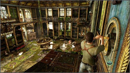 Znajdziemy tutaj korbę, z pomocą której podnosimy drugi żyrandol na maksymalną wysokość [1] - Rozdział 6- Chateau (1) | Opis przejścia Uncharted 3 Oszustwo Drakea - Uncharted 3: Oszustwo Drakea - poradnik do gry