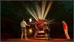 Cofamy się do korytarza po pochodnie [1] i rozpalamy kaganiec by podziwiać gwiezdną mapę nieba [2] - Rozdział 11- Jako na górze, tako i na dole (2) | Opis przejścia Uncharted 3 - Uncharted 3: Oszustwo Drakea - poradnik do gry